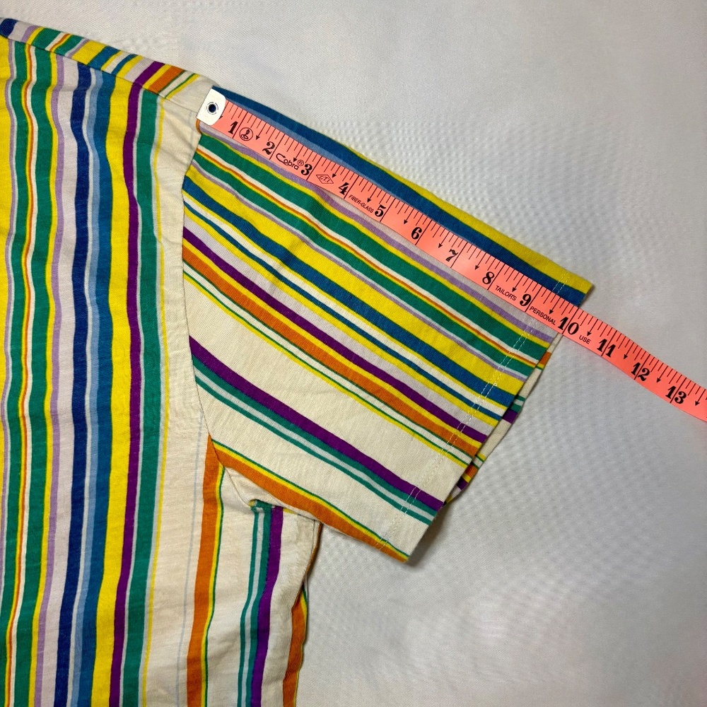 Guess Multi Colored Striped Crew Neck T Shirt Embroidered Size XL - Picture 3 of 7
